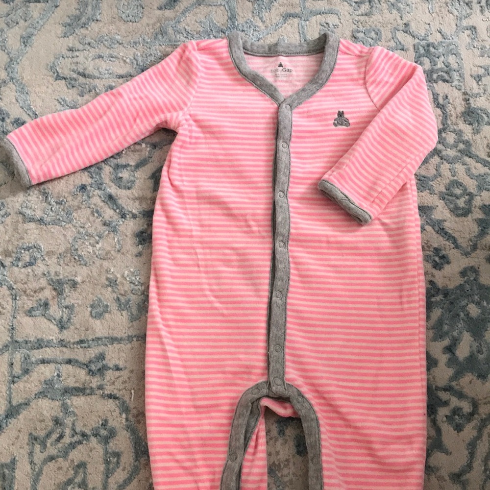 Baby Gap Pink Striped Fleece Footed One Piece